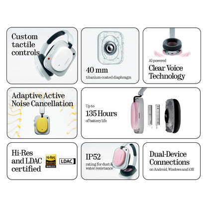 Charli XCX Nothing Headphones (A) - Environmental Adaptive ANC, Personalized Spatial Audio, LDAC & Hi-Res Certification, USB-C Lossless Audio Support, Up to 135 Hours Playtime, Bluetooth Headset in White