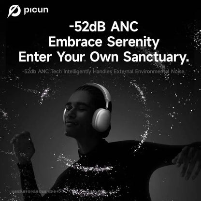 Picun F8 Pro+ Bluetooth Wireless Earbuds - Premium Audio Headphones with Detachable Ear Tips, 52dB Active Noise Cancellation, Five Intelligent ENC Microphones, and Seamless Dual-Device Pairing for Enhanced All-Day Comfort and Work Efficiency