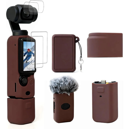 Soft Protective Case for Pocket 3/Xtra Muse Camera - Slim Fit, Anti-Scratch with Microphone Cover and Screen Protector Accessories (Brown)