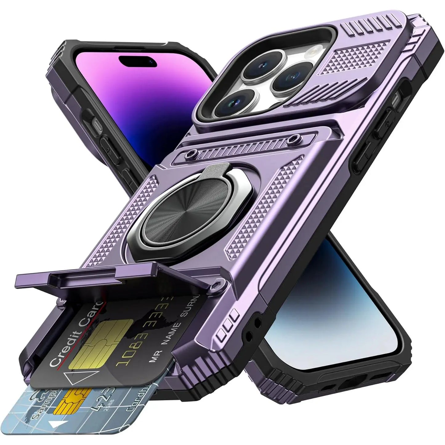 Phone Cases for Iphone 17 Pro Max 16 16E15 14 13 12 11 Pro Max plus Wallet Case with Card Holder [Store 2 Cards] + 360° Magnetic Rotatable Ring Stand Kickstand Heavy Duty Protective Wallet Phone Case for Iphone 17 Pro for Women Men