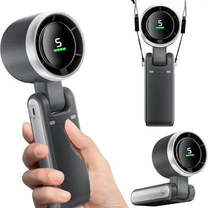 Portable Handheld Turbo Fan with 5 Speed Settings, 4000mAh Rechargeable Battery, Up to 10 Hours of Operation, 3-in-1 Cooling Solution for Outdoor Activities and Travel