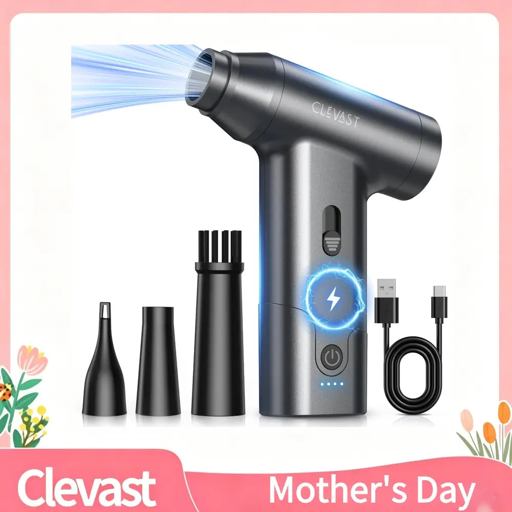 CLEVAST Compressed Air Duster – Super Power Cordless Electric Mini Air Blower, 130,000 RPM Brushless Motor, Stepless Speed Control, Rechargeable for PC, Keyboard, Car, Electronics Cleaning Kit