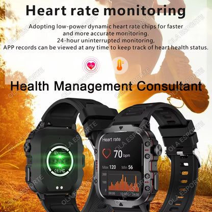 Men's Smartwatch with Flashlight, Bluetooth Calling, Fitness Tracking, IP68 Waterproof, Compatible with Android and iOS - 2025 Model