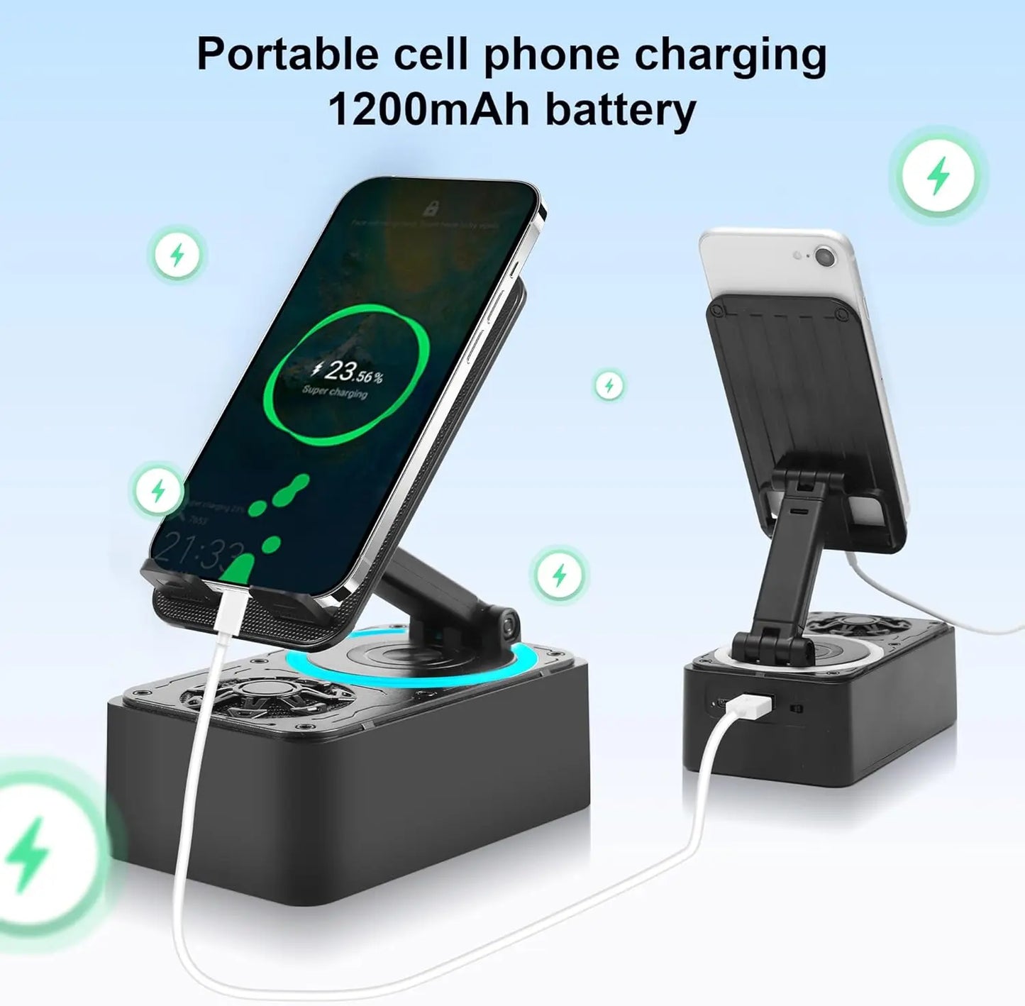 5-in-1 Wireless Bluetooth Audio Speaker with 3000mAh USB Charger, Colorful Lighting, and Device Stand for iPhones and Tablets