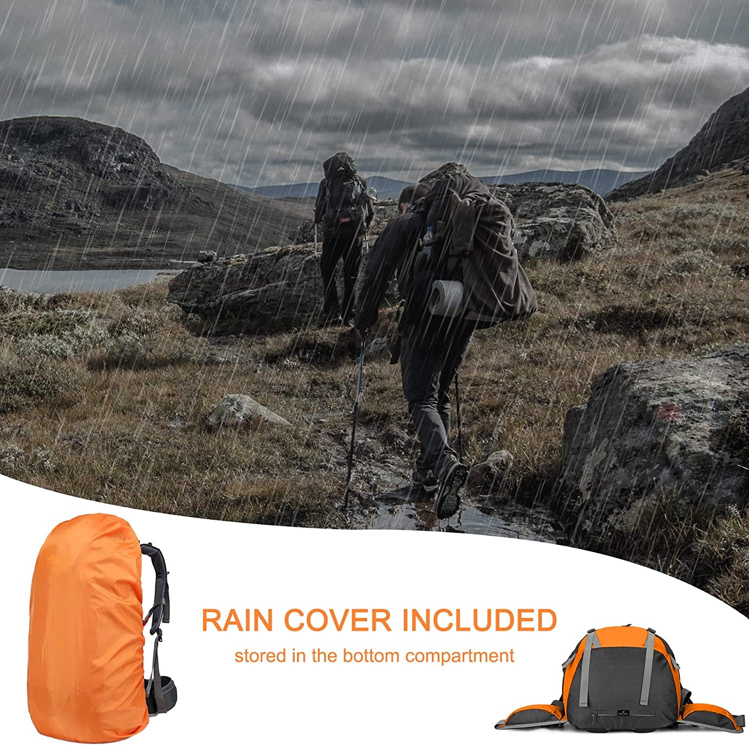 50L Waterproof Hiking Backpack with Rain Cover - Lightweight 45+5 Liter Camping Essentials Bag
