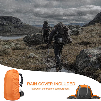 50L Waterproof Hiking Backpack with Rain Cover - Lightweight 45+5 Liter Camping Essentials Bag