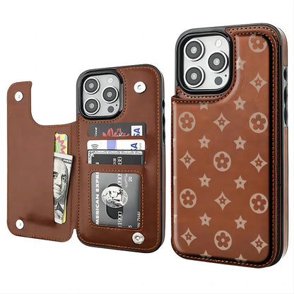 Luxury Floral Print Leather Phone Case for iPhone 17/16/15/14/13 Pro Max - Durable PU Wallet with Credit Card Holder, Shockproof and Full Protection