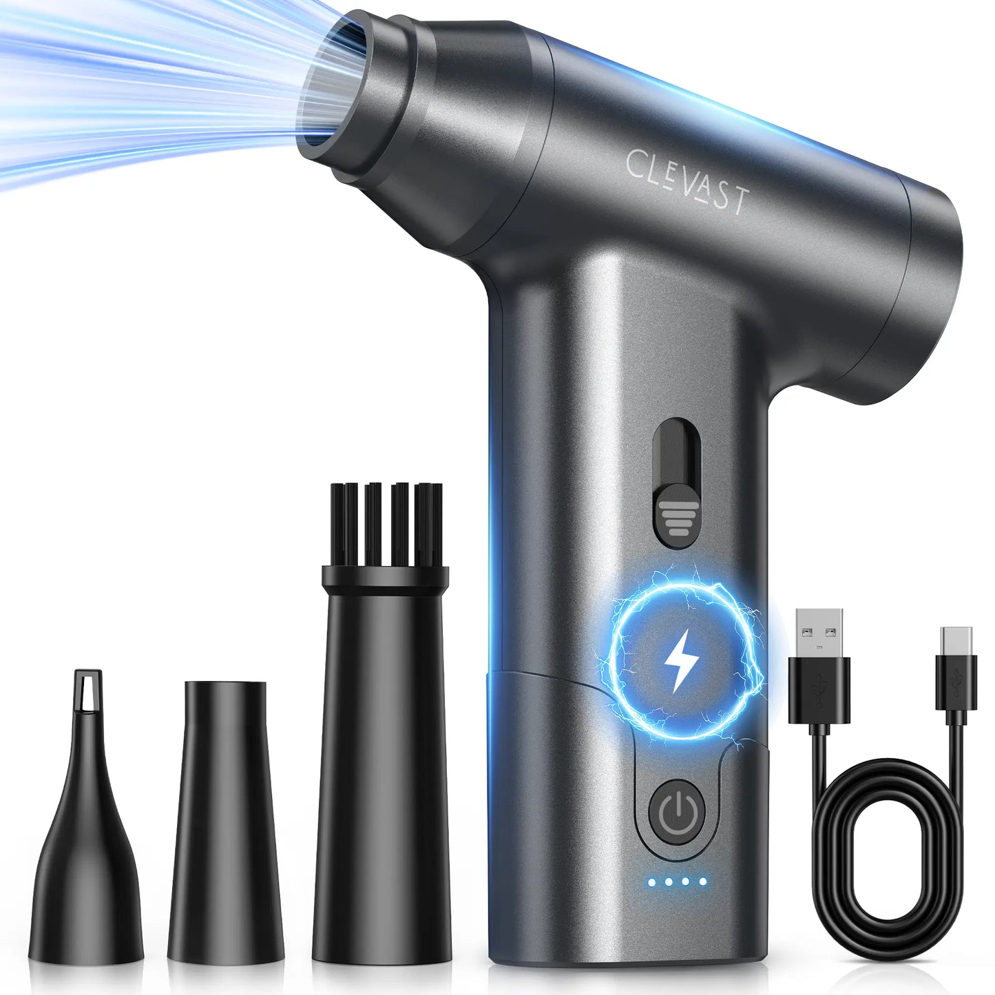 CLEVAST Compressed Air Duster – Super Power Cordless Electric Mini Air Blower, 130,000 RPM Brushless Motor, Stepless Speed Control, Rechargeable for PC, Keyboard, Car, Electronics Cleaning Kit