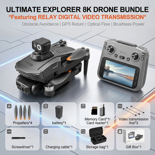 YCMDCGIE 8K Professional GPS Drone with Advanced 3-Way AI Obstacle Avoidance, Foldable Quadcopter Design, Enhanced Display, Brushless Motor, and 50 Minutes Flight Time
