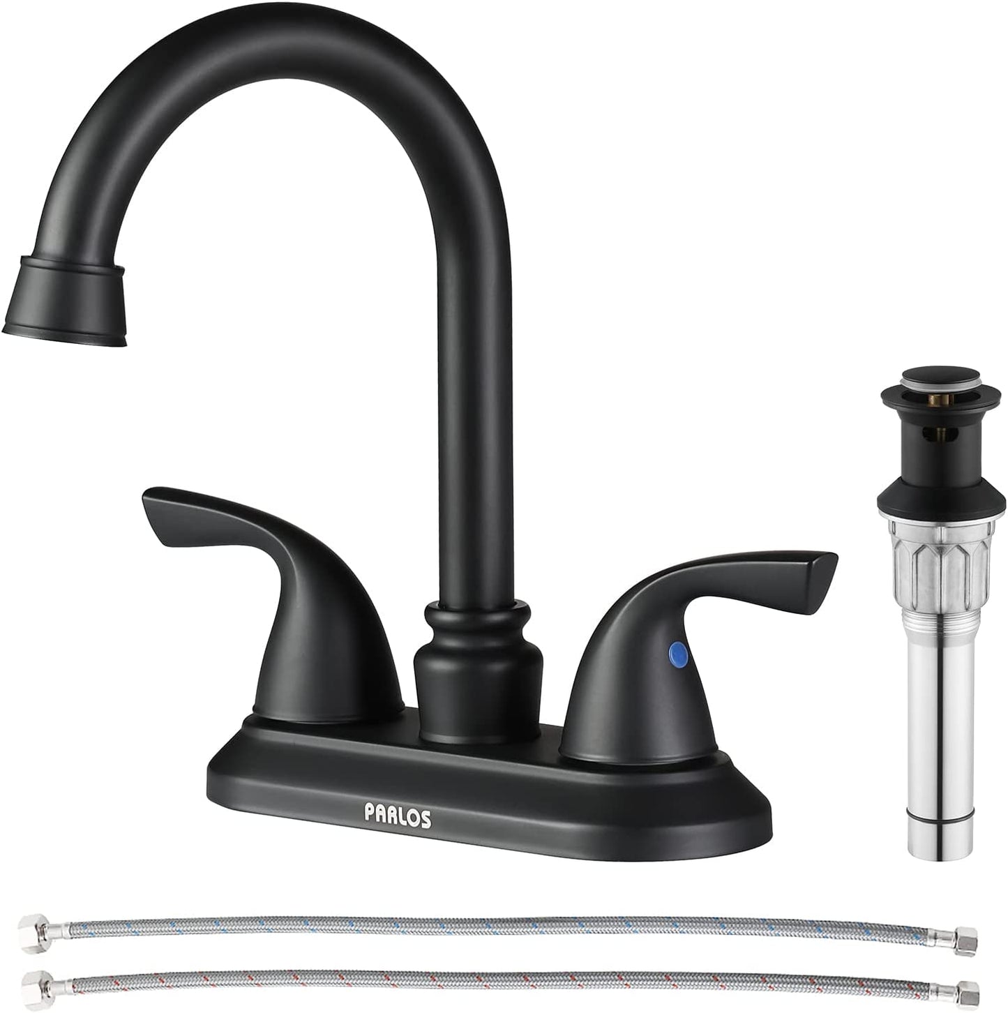 Matte Black 2-Handle Bathroom Faucet with Metal Drain Assembly and Supply Lines, NSF and CUPC Certified, Model 1359104