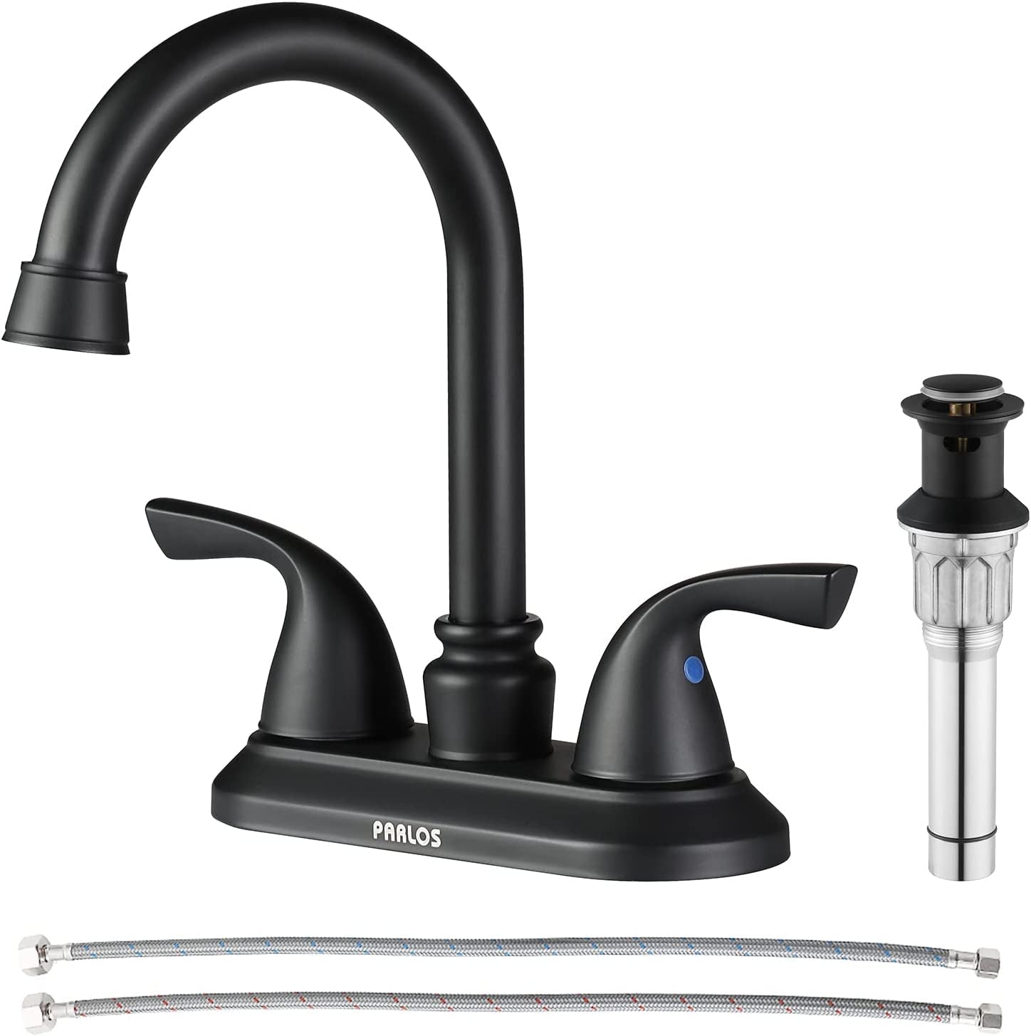 Matte Black 2-Handle Bathroom Faucet with Metal Drain Assembly and Supply Lines, NSF and CUPC Certified, Model 1359104
