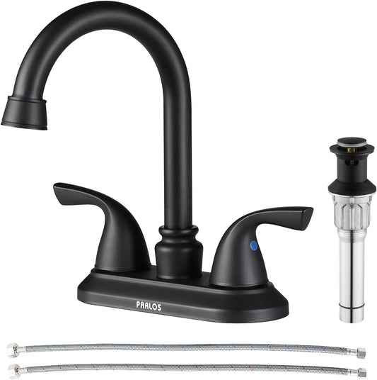 Matte Black 2-Handle Bathroom Faucet with Metal Drain Assembly and Supply Lines, NSF and CUPC Certified, Model 1359104