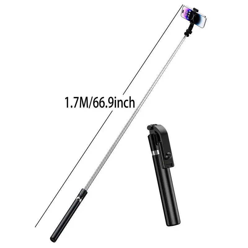 68-Inch Retractable Selfie Stick and Professional Floor Tripod for Live Streaming, Featuring Wireless Remote, 360° Rotation, and Stable Anti-Shake Design; Perfect for Travel Vlogs and Outdoor Streaming, Compatible with iPhone and Android Smartphones