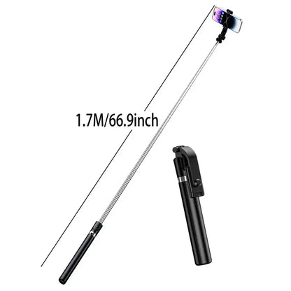 68-Inch Retractable Selfie Stick and Professional Floor Tripod for Live Streaming, Featuring Wireless Remote, 360° Rotation, and Stable Anti-Shake Design; Perfect for Travel Vlogs and Outdoor Streaming, Compatible with iPhone and Android Smartphones