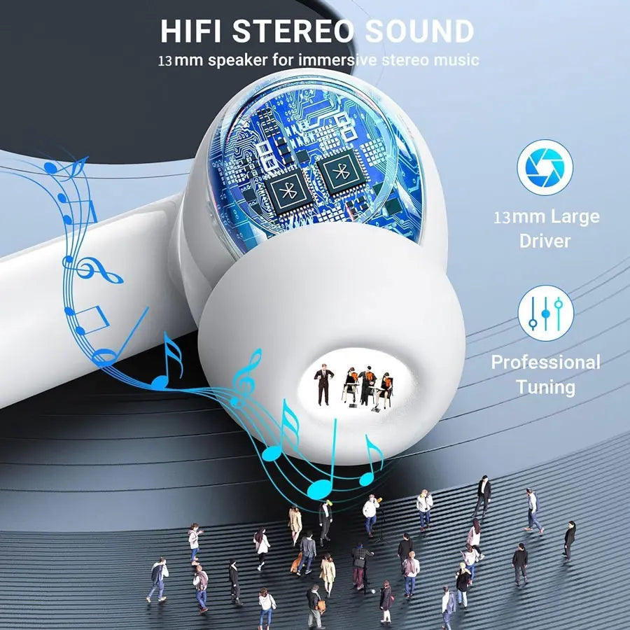 TWS Wireless Bluetooth Earphones with Microphone, High Fidelity Stereo Sound, Touch Controls, Low Latency, Extended Battery Life, and Auto Pairing