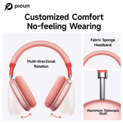Picun F8 Pro+ Bluetooth Wireless Earbuds - Premium Audio Headphones with Detachable Ear Tips, 52dB Active Noise Cancellation, Five Intelligent ENC Microphones, and Seamless Dual-Device Pairing for Enhanced All-Day Comfort and Work Efficiency