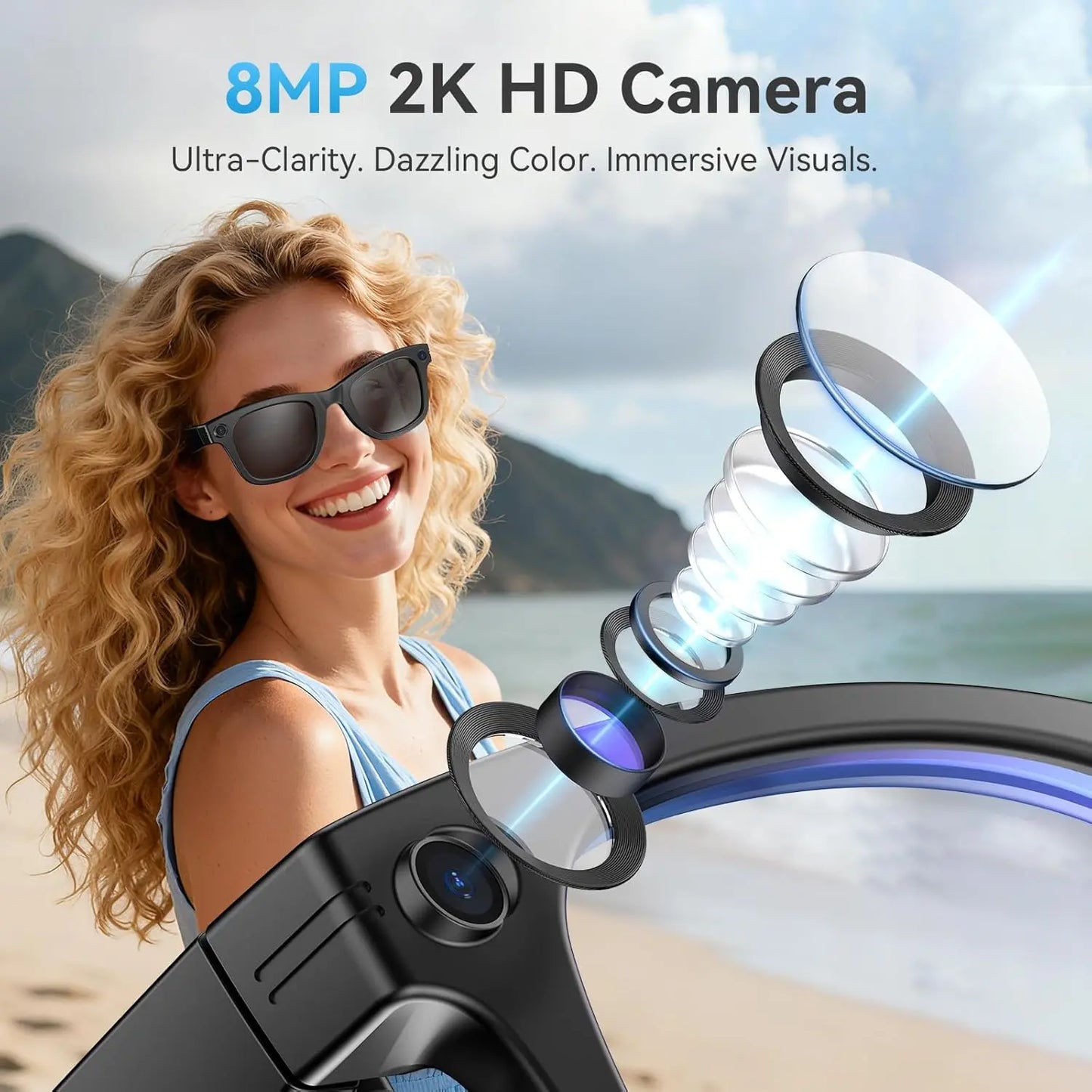 HIEHA 2026 Advanced AI Smart Glasses with 8MP Camera, Photo & Video Recording, Open-Ear HD Audio, Bluetooth Connectivity, UV Protection, and Multi-Language Translation for Travel and Outdoor Activities