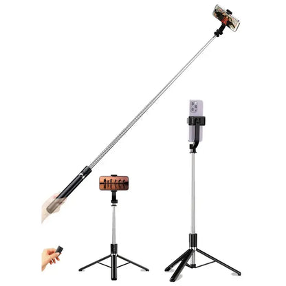 68-Inch Retractable Selfie Stick and Professional Floor Tripod for Live Streaming, Featuring Wireless Remote, 360° Rotation, and Stable Anti-Shake Design; Perfect for Travel Vlogs and Outdoor Streaming, Compatible with iPhone and Android Smartphones