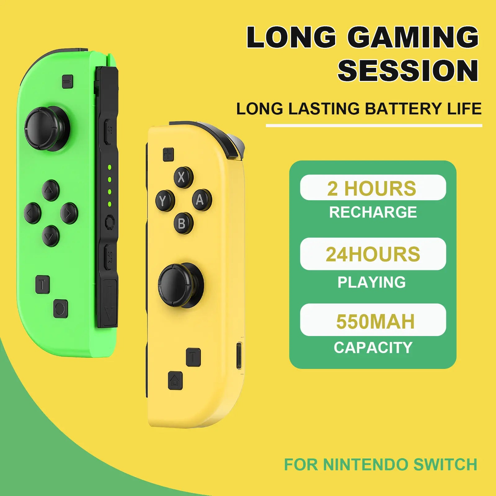 Wireless Joypad L/R Controller for Nintendo Switch - Green/Yellow Ergonomic Dual Vibration Motion Bluetooth Game Controller by Summerwins