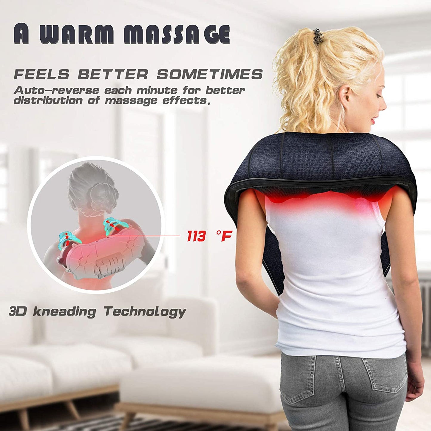 Shiatsu Back, Shoulder, and Neck Massager with Heat - Electric Deep Tissue 4D Kneading Massage, Ideal Gift for Mother's Day, Father's Day, and Christmas for Moms, Wives, and Dads