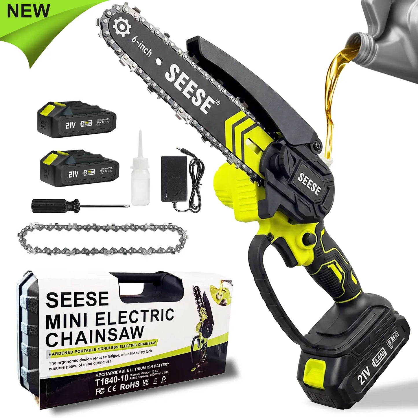 【Fathersdaygift】Seese Brushless Mini Chainsaw Oil System- Portable Electric Cordless Saw for Wood Cutting, Batteries (2000Mah) ,Pruning, Gardening, Camping - Suitable for Seniors, Women Holiday Gifts
