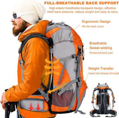 50L Waterproof Hiking Backpack with Rain Cover - Lightweight 45+5 Liter Camping Essentials Bag