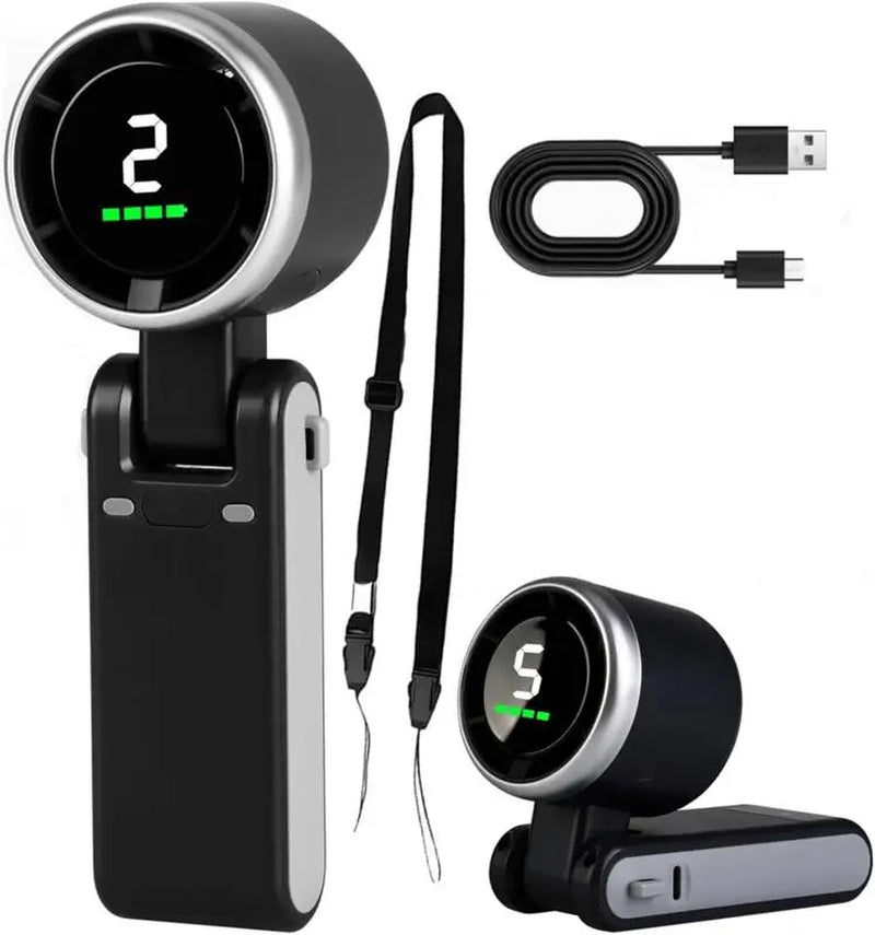 Portable Handheld Turbo Fan with 5 Speed Settings, 4000mAh Rechargeable Battery, Up to 10 Hours of Operation, 3-in-1 Cooling Solution for Outdoor Activities and Travel