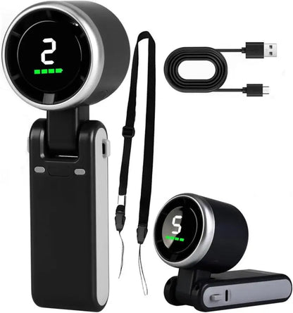 Portable Handheld Turbo Fan with 5 Speed Settings, 4000mAh Rechargeable Battery, Up to 10 Hours of Operation, 3-in-1 Cooling Solution for Outdoor Activities and Travel