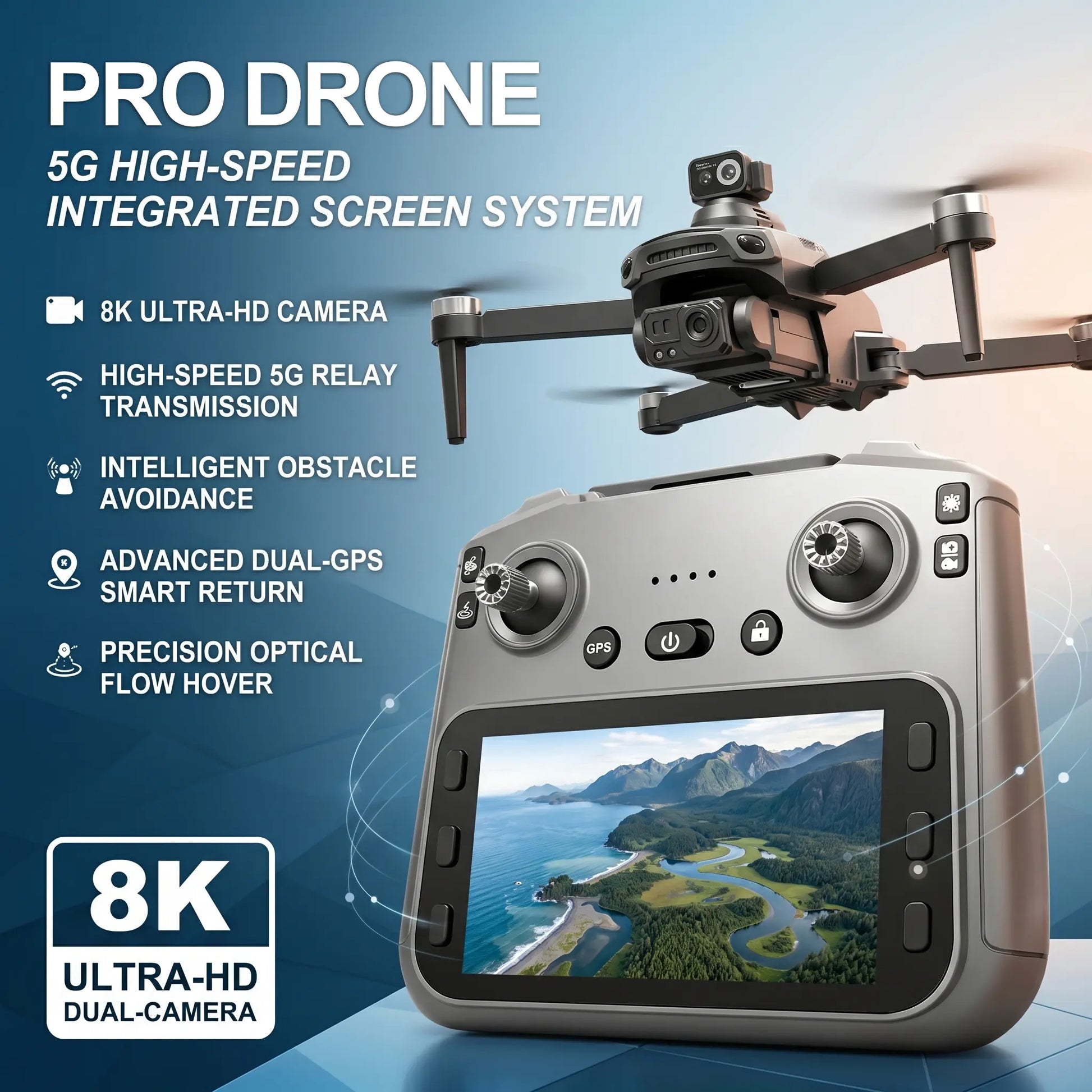 YCMDCGIE 8K Professional GPS Drone with Advanced 3-Way AI Obstacle Avoidance, Foldable Quadcopter Design, Enhanced Display, Brushless Motor, and 50 Minutes Flight Time