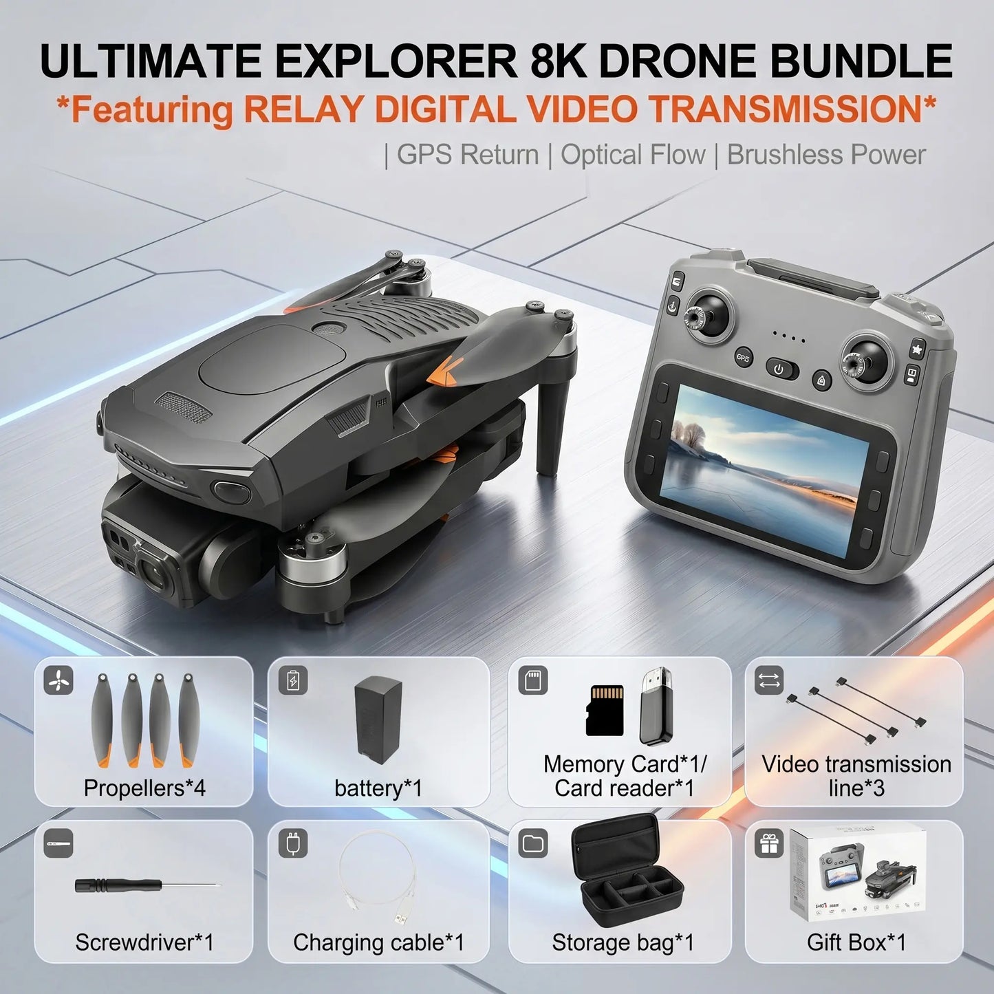 YCMDCGIE 8K Professional GPS Drone with Advanced 3-Way AI Obstacle Avoidance, Foldable Quadcopter Design, Enhanced Display, Brushless Motor, and 50 Minutes Flight Time