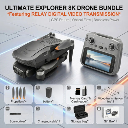 YCMDCGIE 8K Professional GPS Drone with Advanced 3-Way AI Obstacle Avoidance, Foldable Quadcopter Design, Enhanced Display, Brushless Motor, and 50 Minutes Flight Time