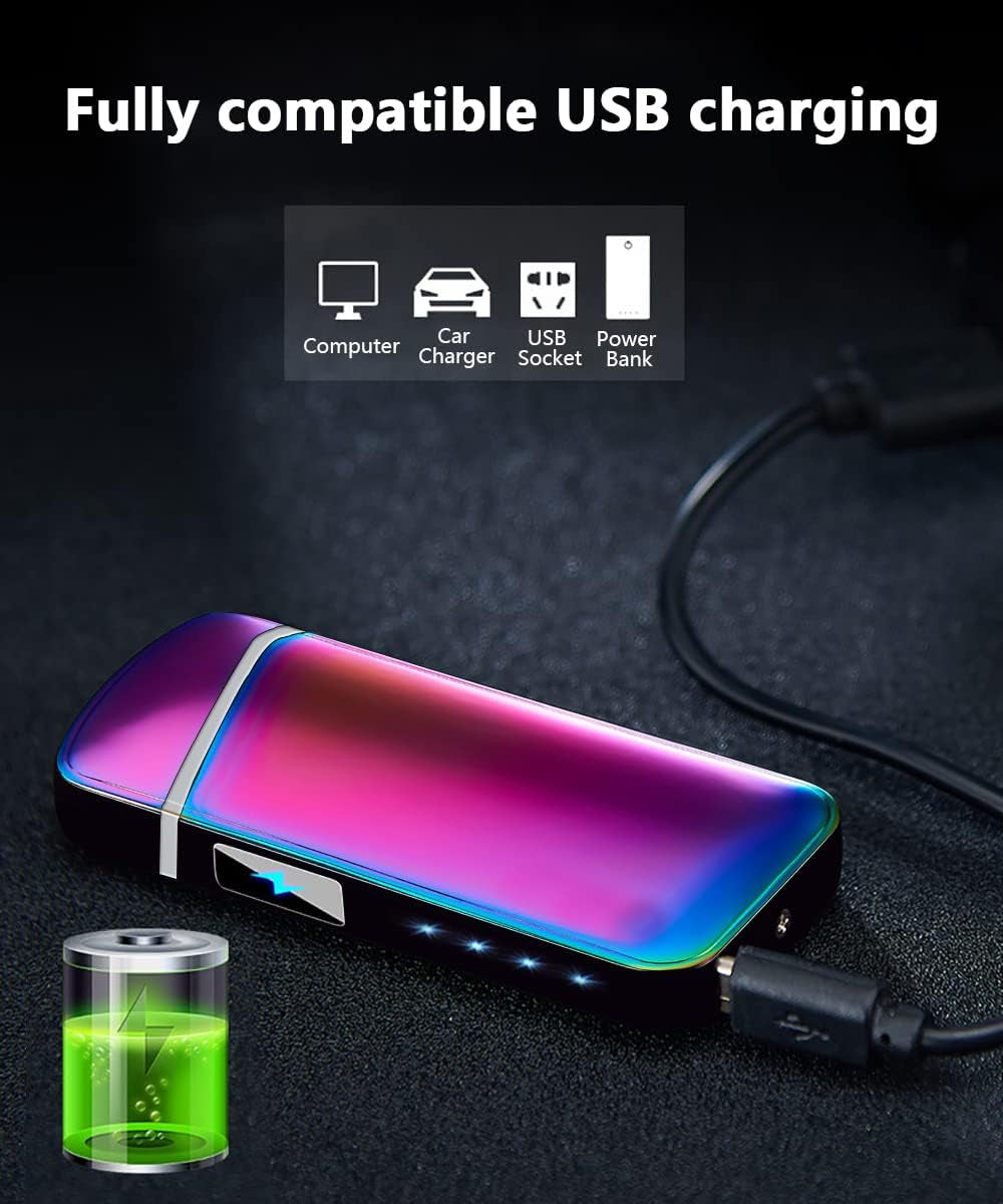 Electric Windproof Plasma Lighter with Dual Arc and Rechargeable USB, Featuring Rhythmic Flashing Battery Indicator (Magic)