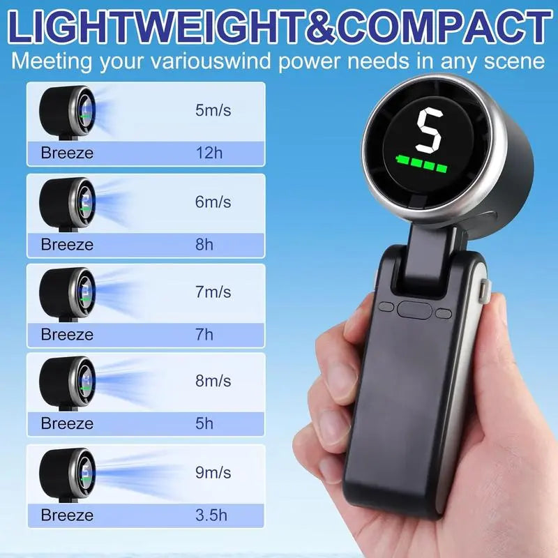 Portable Handheld Turbo Fan with 5 Speed Settings, 4000mAh Rechargeable Battery, Up to 10 Hours of Operation, 3-in-1 Cooling Solution for Outdoor Activities and Travel