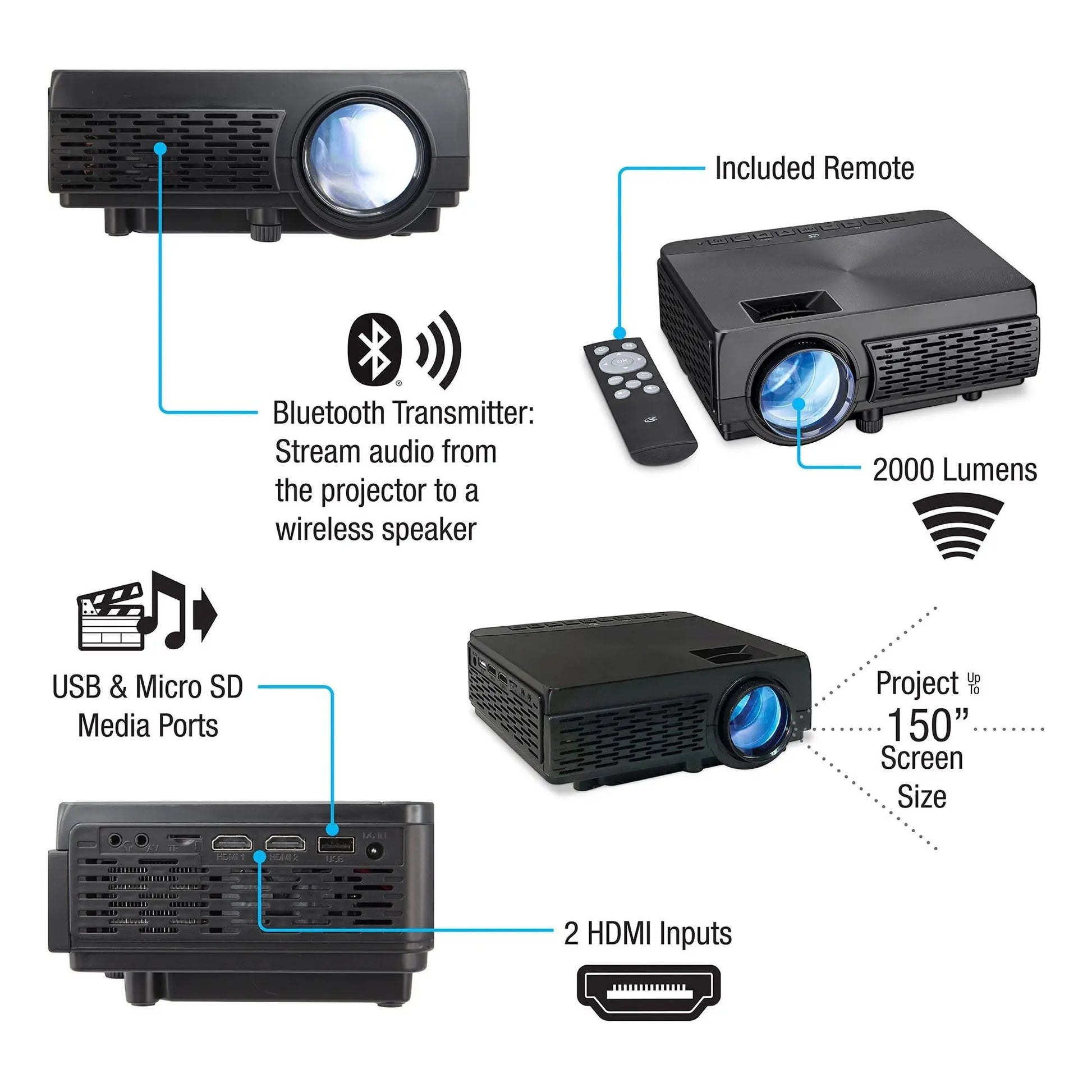 iLive Portable Projector Movie Set with 120-Inch Screen and Integrated Party Speaker